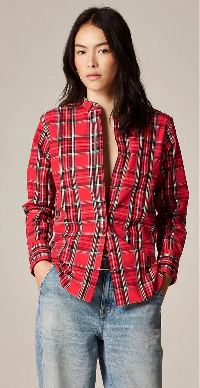 J. Crew red Multicolored Plaid Button Down cotton shirt Top women’s size XXL